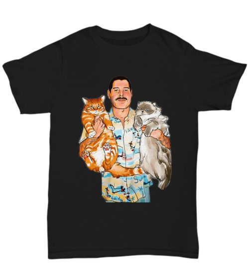 Freddie Mercury with Oscar and Tiffany Cats T shirt