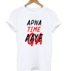 Madwares Men's Polyester White Apna Time Aayega T Shirt