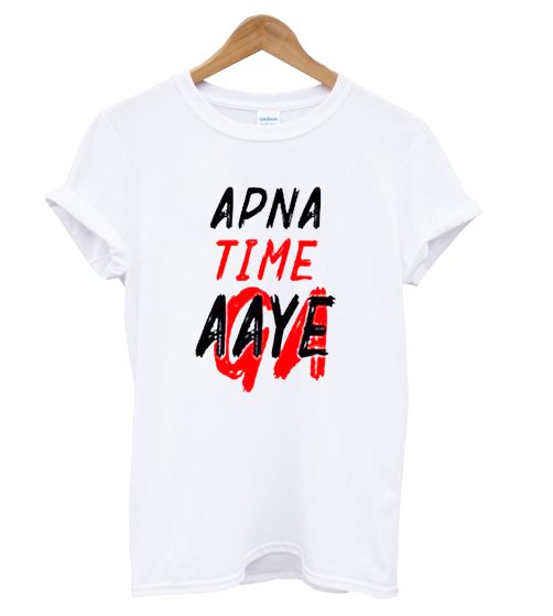 Madwares Men's Polyester White Apna Time Aayega T Shirt