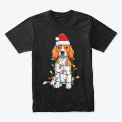 Beagle Christmas Santa Hat Lights Dog t shirt qn