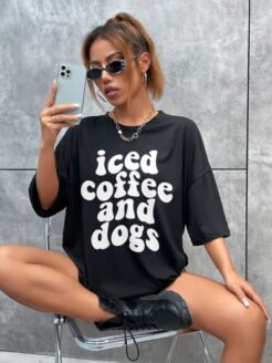 iced coffee and dogs graphic t shirt